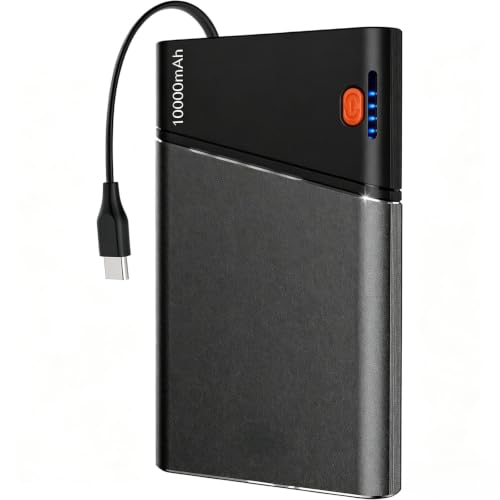 Aaoyun 10000mAh Portable Power Bank, 22.5W PD Fast Charging Battery Pack with Built-in USB-C Cable, Ultra-Slim External Phone Charger for iPhone 17/16/15, Samsung Galaxy S24, Android (Grey) - color: Grey