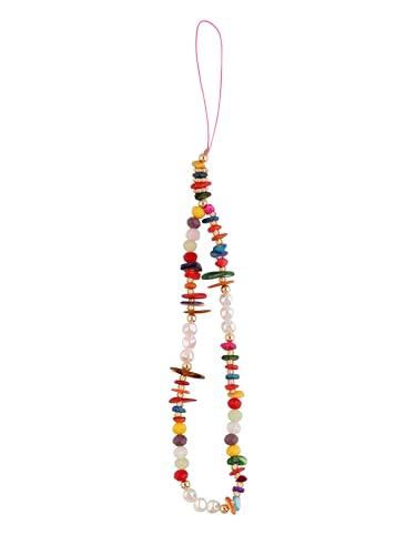 MINACHI Boho Beaded Wrist Strap Lanyard, Handmade Phone Keychain with Faux Pearls & Colorful Irregular Beads - color: Keychain Key.002