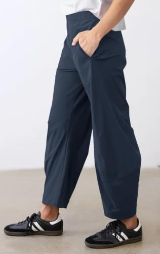 Womens Barrel Travel Pants Elastic Waist Baggy Ankle Pants with Pockets - color: Stretchy-blue, size: X-Small
