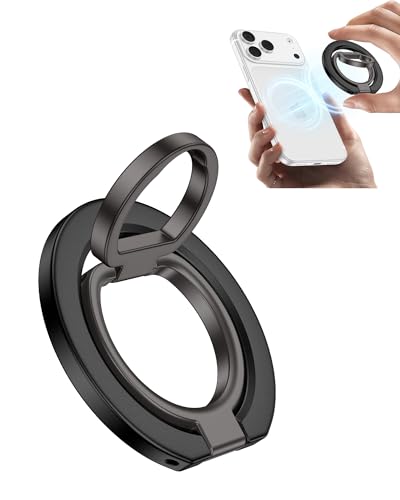 iPhone 17e MagSafe Phone Ring Holder Grip, Double Side Magnetic Grip Stand - color: Black