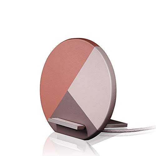 Native Union Dock Marquetry Wireless Charger–Genuine Italian Leather High Speed [Qi Certified] 10W Versatile Fast Wireless Charging Stand with iPhone 11/11Pro/11Pro Max(Rose) - color: Marquetry Rose