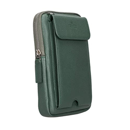 Ferrara Premium Leather Crossbody Phone Purse - Unisex Crossover Sling Shoulder Bag with Card Holder & Adjustable Strap - color: Green