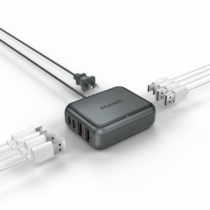 8-Port Travel USB Charger Station, Multi-Port Travel USB C Charger - color: Dark Gray