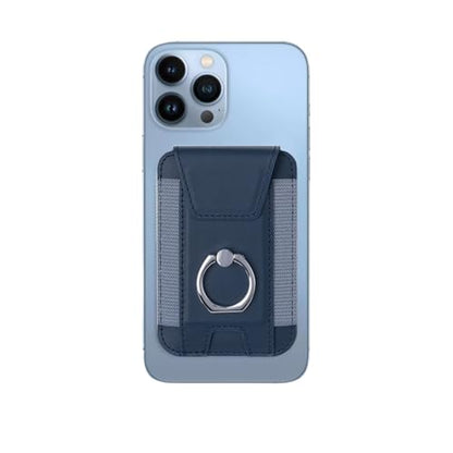 Magnetic Card Wallet Holder For Magsafe Wallets with Grip, 7 Cards Holder RFID Blocking, Ring Stand Stick on Wallet, Leather Magnetic Phone Wallet with Privacy Flap - color: Deep Blue elastic circular support