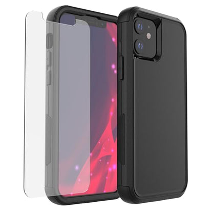 X-belmox Heavy Duty Case for iPhone 12/12 Pro with Screen Protector (Black) | 3-Layers Military Grade Drop Protection Phone Case, Shockproof Rugged Case Cover for iPhone 12/12 Pro 6.1 Inch - color: Black