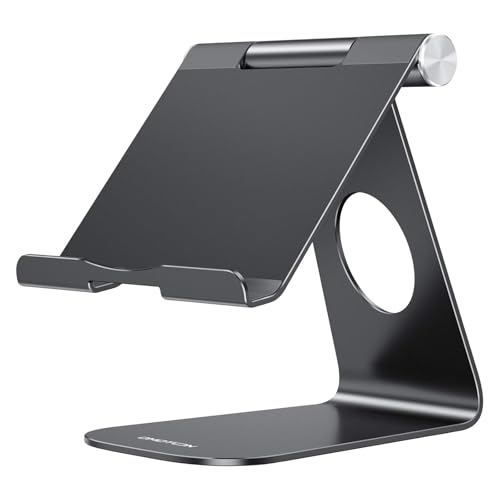 OMOTON T1 Adjustable Tablet Stand for Desk, Aluminum Holder for iPad Black - color: Black