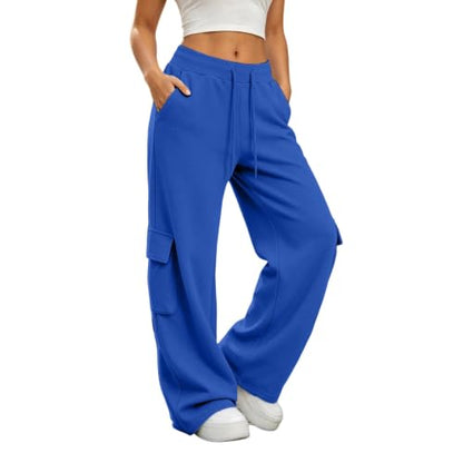 Cargo Sweatpants For Women Baggy Drawstring Waist Hiking Pants Lightweight Y2k Stretch Athletic Joggers With Pockets - color: Blue, size: Large
