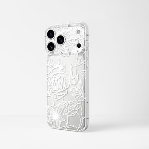 Dumkery Cute White Flowers Case for iPhone 17 Pro Max, Line Art Rose Aesthetic Pattern Print Soft Clear TPU Slim Shockproof Cover for Girls Women - size: iPhone 17 Pro Max
