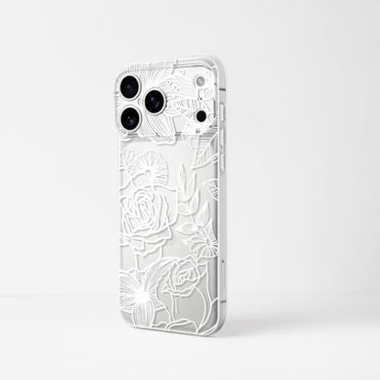 Dumkery Cute White Flowers Case for iPhone 17 Pro Max, Line Art Rose Aesthetic Pattern Print Soft Clear TPU Slim Shockproof Cover for Girls Women - size: iPhone 17 Pro Max