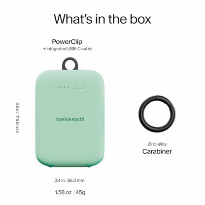 Twelve South PowerClip Mini Charger with Built-in USB-C Cable, 2000mAh - color: Mint