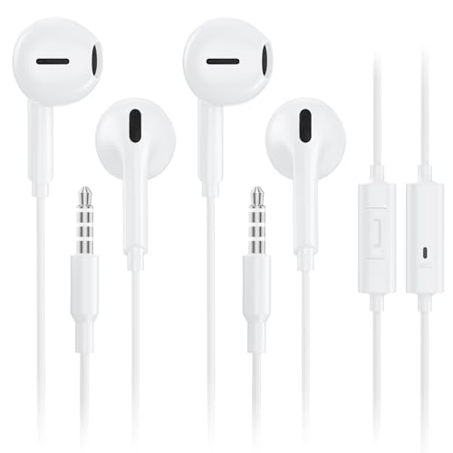 2 Pack Wired Earbuds with 3.5mm AUX Plug Headphones,Earphones with Microphone, Corded for 3.5mm Jack Ear Buds for iPhone, Samsung, Computer, Laptop, School Students, Women, Small Ear (White) (White)
