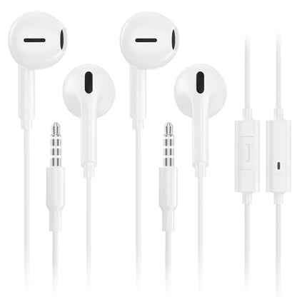 2 Pack Wired Earbuds with 3.5mm AUX Plug Headphones,Earphones with Microphone, Corded for 3.5mm Jack Ear Buds for iPhone, Samsung, Computer, Laptop, School Students, Women, Small Ear (White) (White)