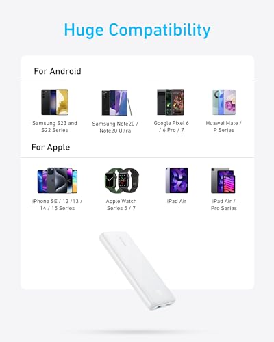 Anker Power Bank, 10,000mAh Portable Charger, PowerIQ USB-C Battery Pack - color: White