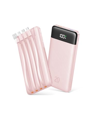 Orfeika 20000mAh Power Bank, Portable Charger with 4 Built-in Cables - color: SoftPink