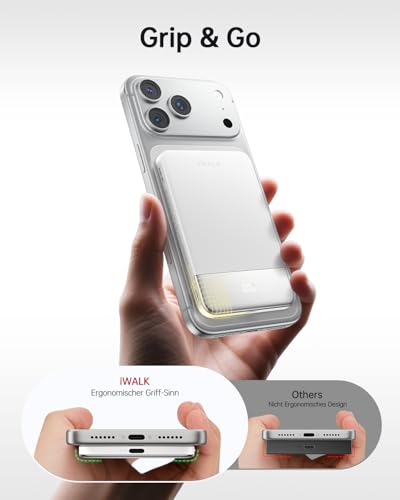 iWALK Magsafe Portable Charger 5,000mAh, Ultra-Slim Magnetic Wireless Power Bank with LED Display, PD 20W USB-C Fast Charging Battery Pack, Compatible with iPhone 17/17 Pro/16/15/14/13 Series, White - color: White