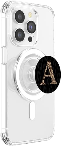Black Leopard Print Cute Initial Letter A Monogram For Women PopSockets PopGrip for MagSafe - style: Magnetic PopGrip