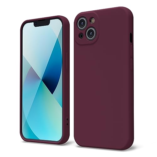 oakxco for iPhone 13 Phone Case Liquid Silicone, Cute Thin Slim Soft Rubber TPU Plain Smooth Gel Cover for Women Girl Aesthetic Design, Matte Solid Protective & Shockproof Bumper, Burgundy Plum Wine - color: Burgundy, size: 13