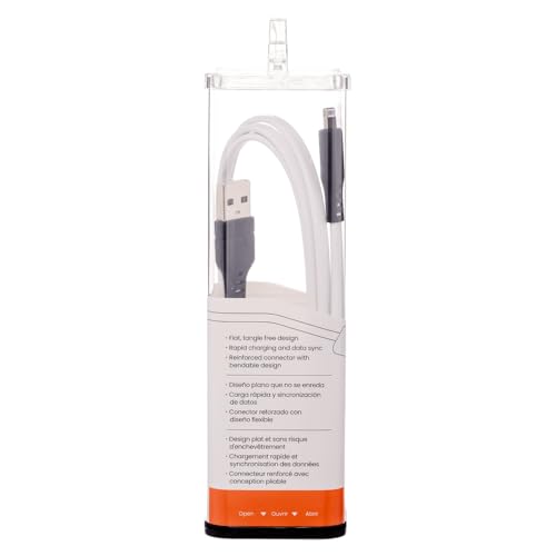 Ventev USB-A to Apple Lightning High-Speed Tangle-Free Flat Cable for iPhone 1-14, AirPods, iPads and More Devices (3 Foot, White) - size: 3 feet