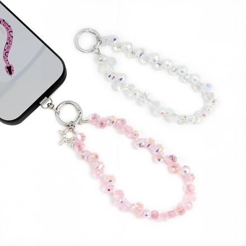 2-Pack Crystal Beaded Phone Lanyard Set, Detachable Wrist Strap Keychain for iPhone Samsung AirPods, Fashion Phone Accessories for Women - color: N2
