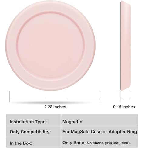 metisinno Magnetic Base Basic Compatible with PopSocket Phone Grips and iPhone MagSafe Cases, Pink - color: Pink, style: Base Basic