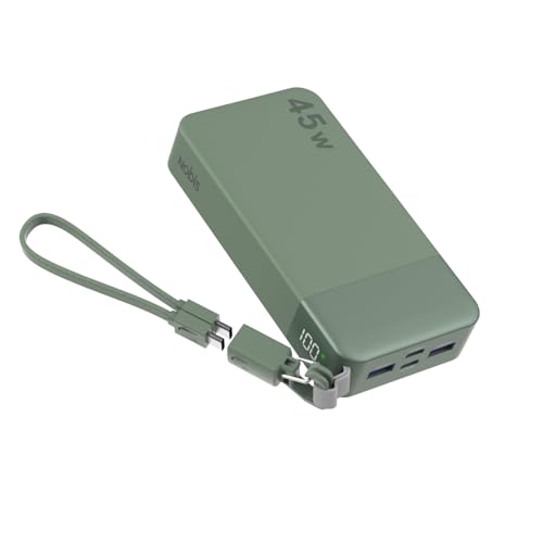 NOBIS Portable Charger 20000mAh 45W Power Bank w/Detachable Cable - color: Green