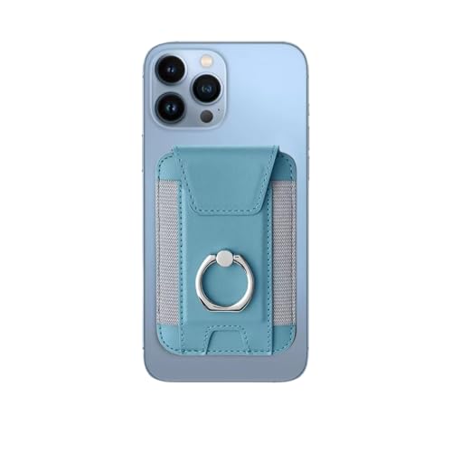 Magnetic Card Wallet Holder For Magsafe Wallets with Grip, 7 Cards Holder RFID Blocking, Ring Stand Stick on Wallet, Leather Magnetic Phone Wallet with Privacy Flap - color: Sky blue elastic circular support