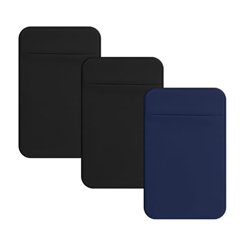 3 PCS Cell Phone Card Holder,Elasticity Fabric Self Adhesive Phone Wallet - color: 2Black+1Navy Blue