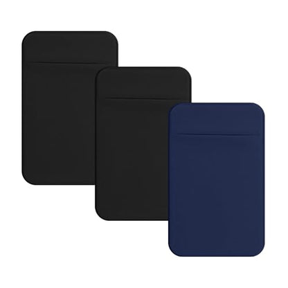 3 PCS Cell Phone Card Holder,Elasticity Fabric Self Adhesive Phone Wallet - color: 2Black+1Navy Blue