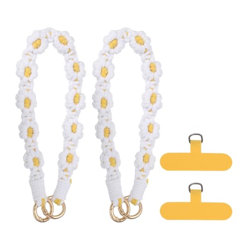 uxcell Phone Wrist Strap, Braided Flower Cell Phone Lanyard Charm, Wristlet Strap with Tether Tab - color: White/Yellow