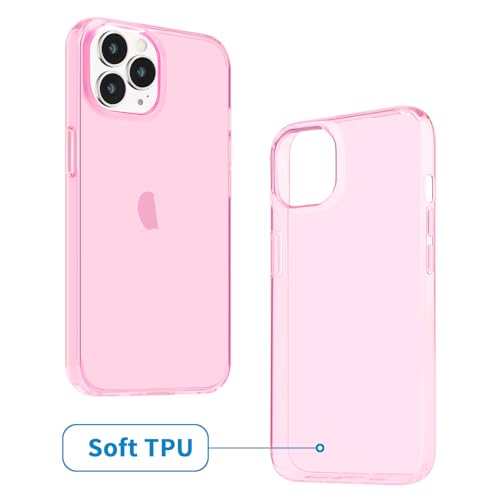 JJGoo Compatible with iPhone 14 Pro Case, Clear Soft Shockproof Protective Slim Thin Bumper Cover Transparent Phone Case, Translucent Pink - color: Pink