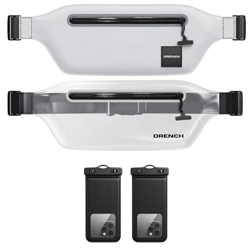 DRENCH travel light waterproof pouch – White + Clear Waterproof Fanny Pack Bundle, 2 Submersible Phone Pouches + Floating Cases