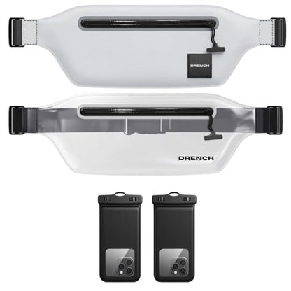DRENCH travel light waterproof pouch – White + Clear Waterproof Fanny Pack Bundle, 2 Submersible Phone Pouches + Floating Cases