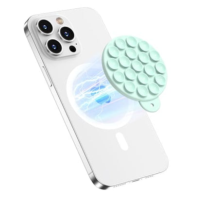 Magnetic Suction Cup Phone Mount, Compatible with MagSafe, Silicone Octo Cup Buddy Sticky Grip Holder for iPhone and Android, Removable Hands-Free Selfie/Video for TikTok, Mint Green - color: Mint Green