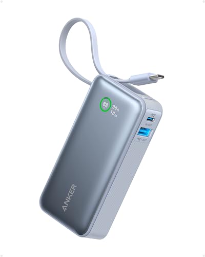 Anker Nano Power Bank,10,000mAh 30W Portable Charger,Built-in USB-C Cable - color: Ice Lake Blue