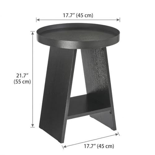 2-Tier Round End Table with 17.7 inch Tray Top, Black - color: Black