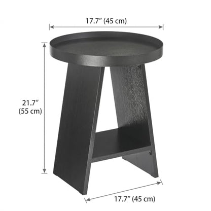 2-Tier Round End Table with 17.7 inch Tray Top, Black - color: Black