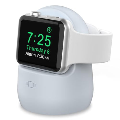 AhaStyle iWatch Stand Silicone Charging Dock Holder Accessories for Apple Watch Series 8/Ultra/SE2/7/6/SE/5/4/3/2/1(49/45/44/42/41/40/38mm), Supports Nightstand Mode【Adapters NOT Included】(Light Blue) - color: Light Blue