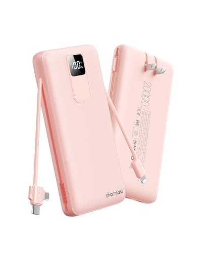 charmast 20000mAh Portable Charger with Built-in Cables and AC Wall Plug - color: dustpink