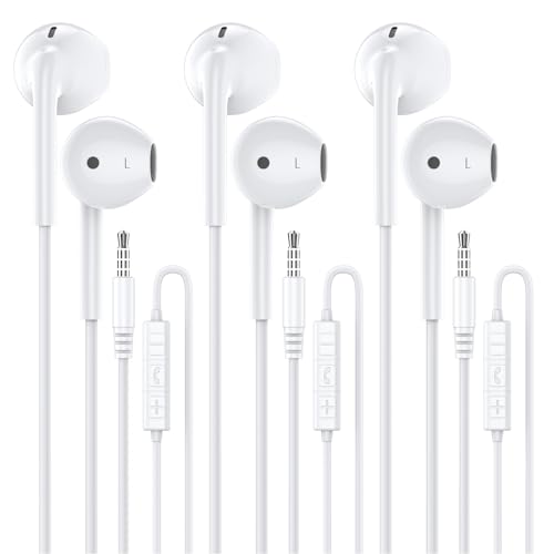 Wired Earbuds with Microphone,Wired Earphones in Ear Headphones HiFi Stereo - color: White, size: 3 pack