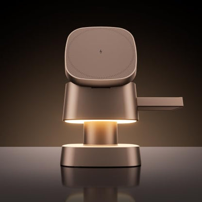 4 in 1 Magnetic Wireless Charging Station,15W Fast Charging with Night Light for MagSafe Charger Stand,3 in 1 Wireless Charger for iPhone 17/16/15/14/13 Pro Max,Apple Watch & AirPods,Sand Gold - color: Sand Gold