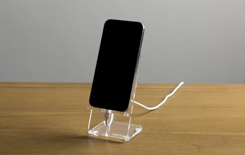 russell+hazel Fine Line Acrylic Phone Dock, 3" x 3.6" x 6" – Clear Acrylic Charging Stand with Cord Management
