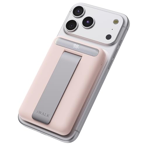 iWALK Qi2 Certified 15W Magnetic Wireless Power Bank, 10000mAh Fast Charging Portable Charger with Adjustable Stand and LED Display, Compatible with iPhone 18/17/16/15/14/13/12 - color: Pink
