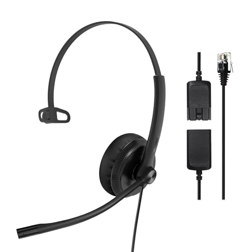 Yealink Phone Headsets for Office Phones YHS34 QD to RJ9 Wired Headset - color: leather Ear Cushions, size: Mono