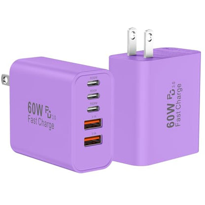 USB C Charger Block Fast Charging,60W Phone Charger USBC Wall Plug Adapter - color: Purple-2Pack