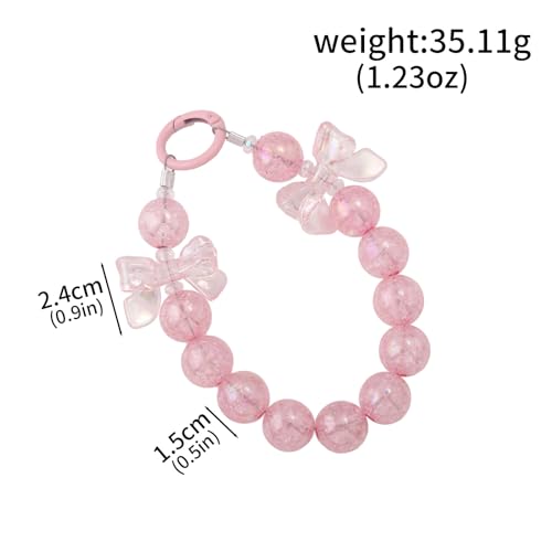 Bow Phone Chain Wrist Strap, Cute Iphone Cellphone Case Wristlet Keychain - color: Pink