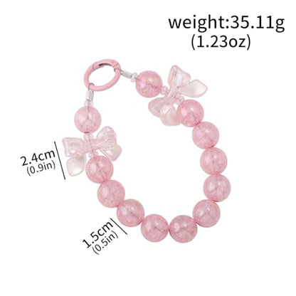 Bow Phone Chain Wrist Strap, Cute Iphone Cellphone Case Wristlet Keychain - color: Pink