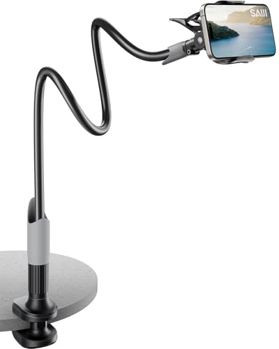 SAIJI Gooseneck Bed Phone Holder, Flexible Long Arm Phone Mount for Desk, Clip Bracket Clamp Stand, iPhone Stand, Mobile Cell Phone Stand Document Camera Nintendo Switch (Black) - color: Black, size: 33.5 in