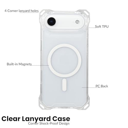 Magnetic for iPhone Air Crossbody Phone Case,Clear,Magnetic Soft Frame PC Back Shockproof Protective Phone Cover with Adjustable Detachable Lanyard,Compatible with MagSafe - color: Clear, size: iPhone Air