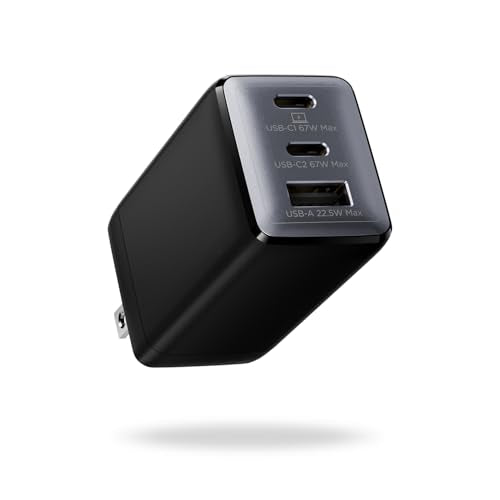 wegear 67W USB C Charger, 3-Port GaN Fast Charging Block with Foldable Plug - color: Black