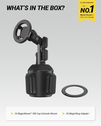 Scosche MagicMount Cup Holder Phone Mount with MagSafe, Adjustable Magnetic Car Mount with Stable Base and Flexible Arm, Compatible with PopSockets, iPhone 17 16 15 14 13, Includes MagSafe Ring - size: 1 Pack, style: Cup Holder